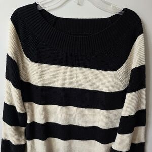 Chaps Black and Cream Small Petite Striped Women's Sweater